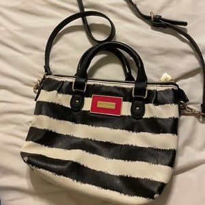 BETSEY JOHNSON Black & White Stripe Small Handbag with shoulder strap
